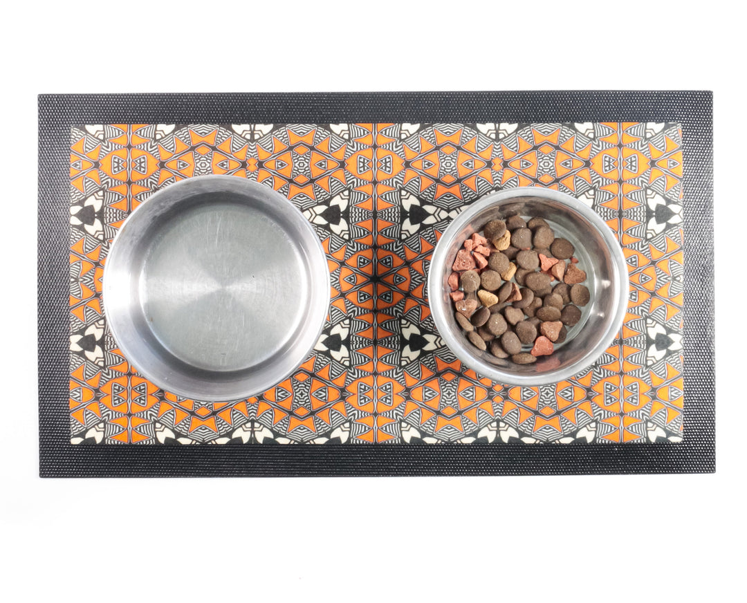 Acoma Orange Black Pet Food Placemat