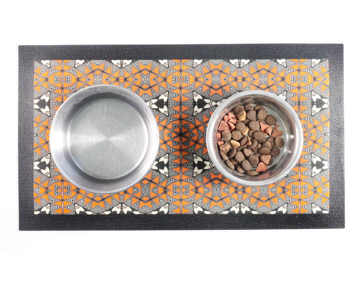 Acoma Orange Black Pet Food Placemat