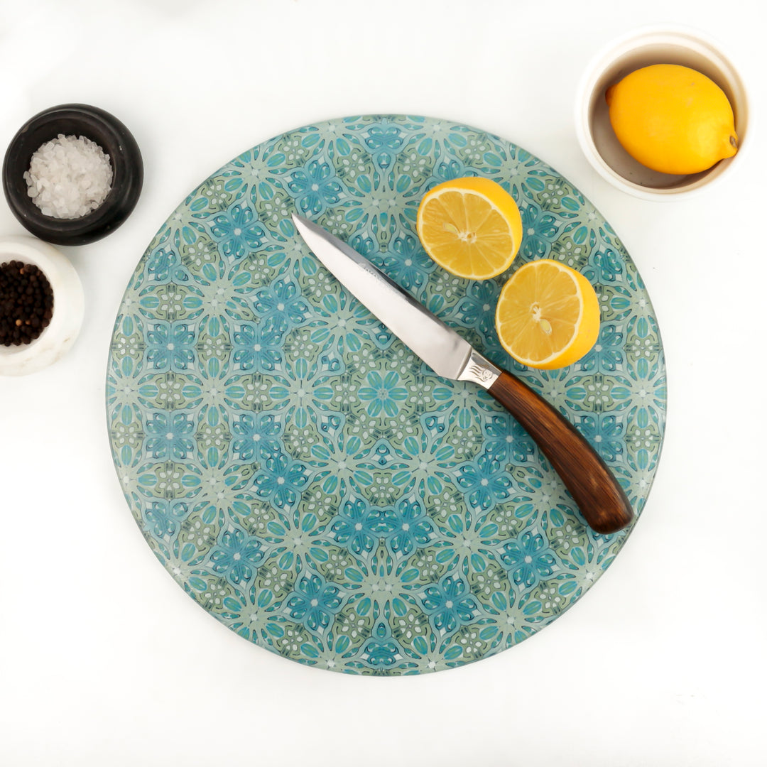 Sea Blue and Green Chopping Board (circular)