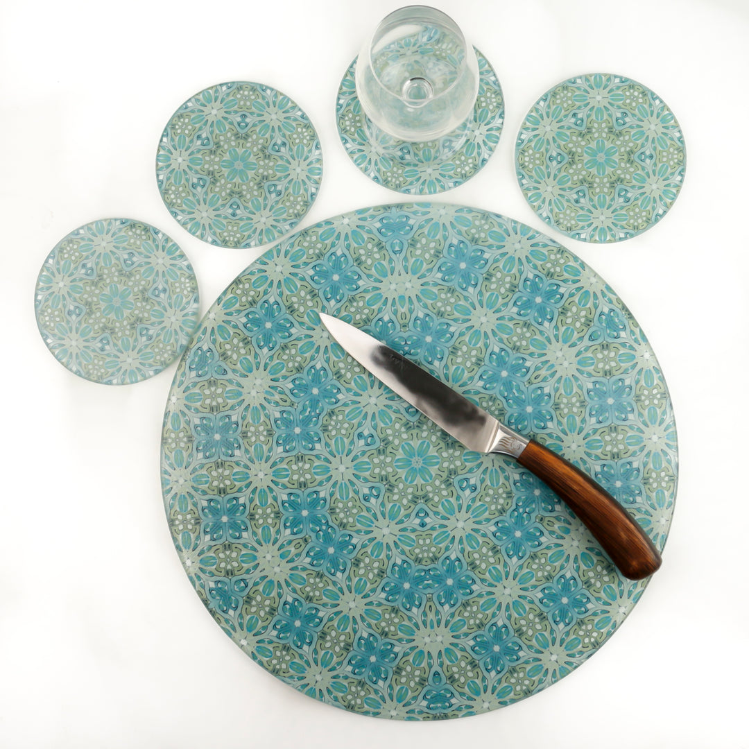 Sea Blue and Green Chopping Board (circular)