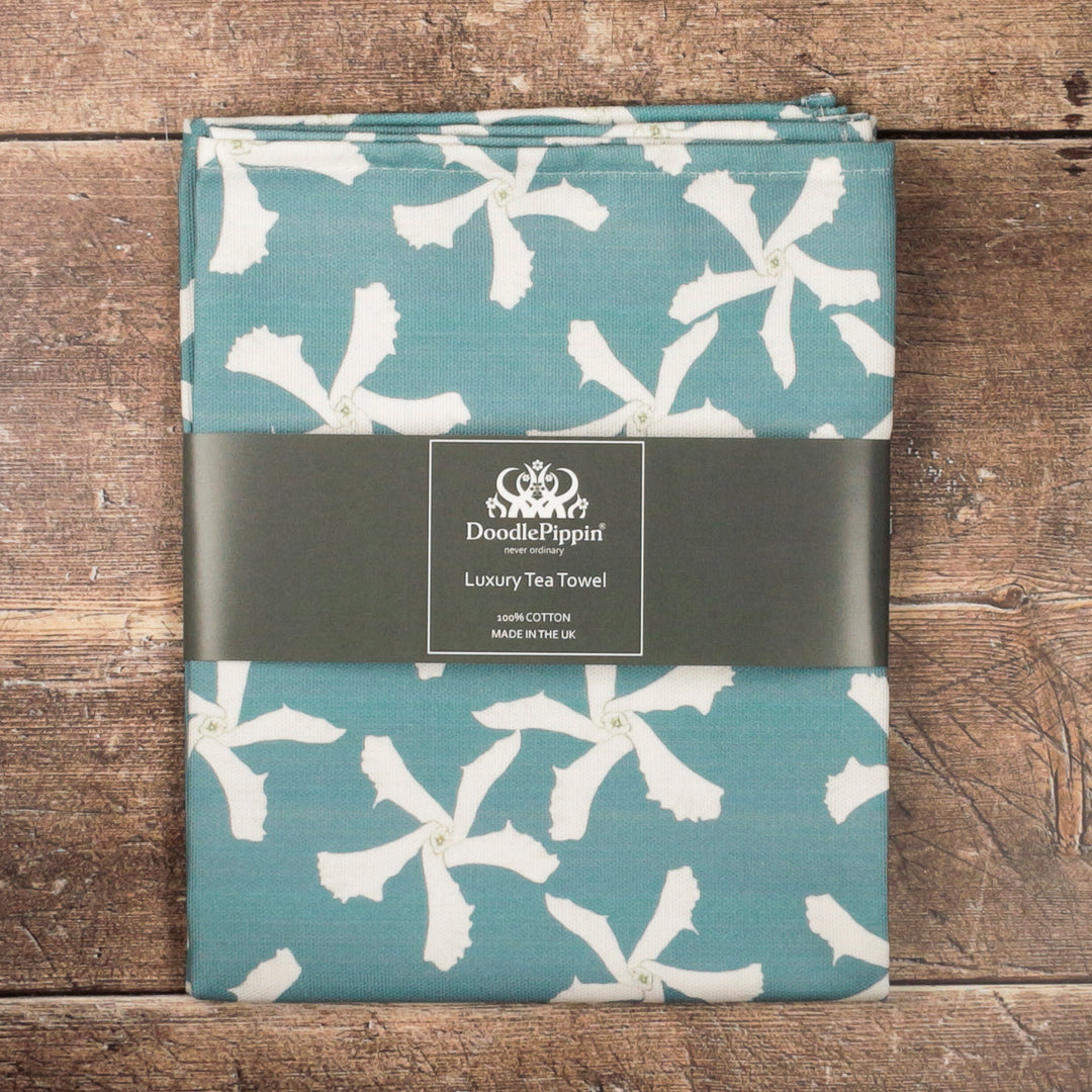 Sale | Jasmine Flowers tea towel - Aqua - 100% Cotton