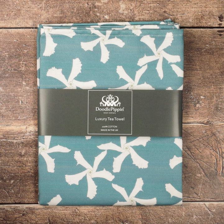 Sale | Jasmine Flowers tea towel - Aqua - 100% Cotton