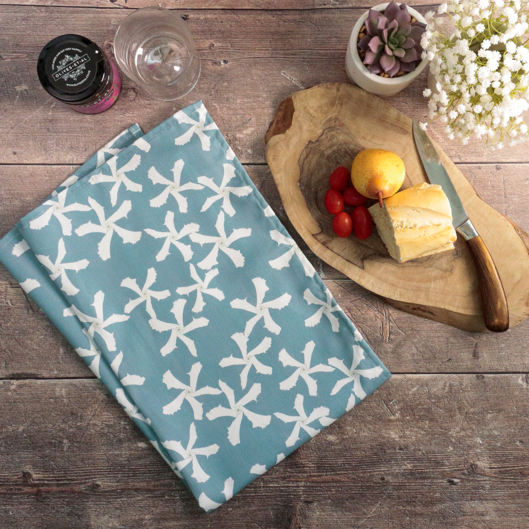 Sale | Jasmine Flowers tea towel - Aqua - 100% Cotton