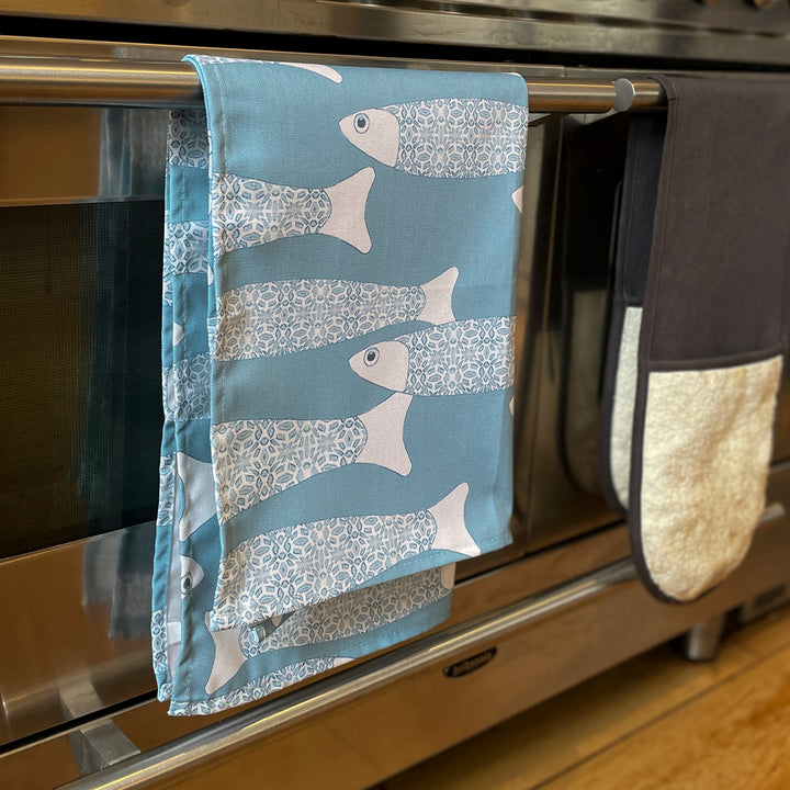 Ocean Shoal tea towel - Grey Blue